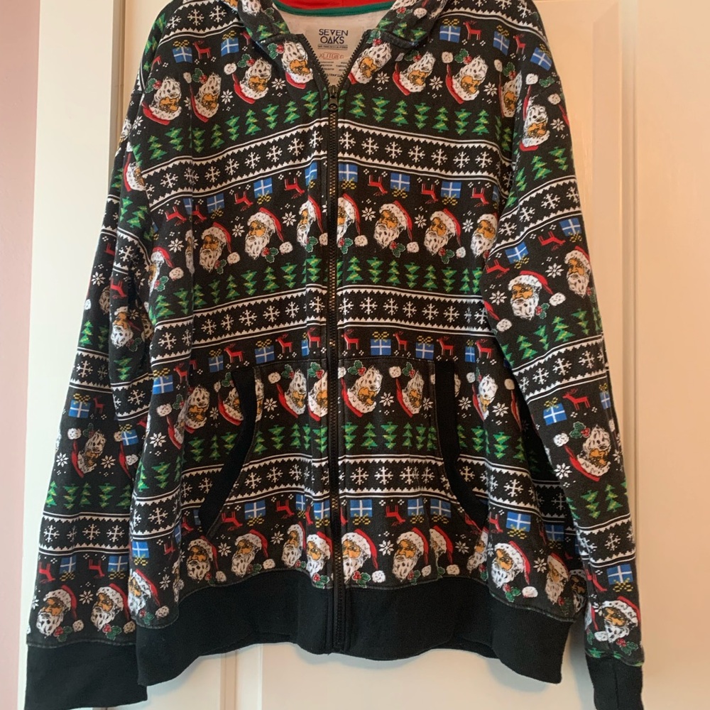 Seven Oaks Festive Santa Zip-Up Christmas Sweatshirt